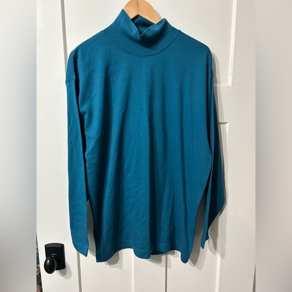 Vintage Eddie Bauer Turtleneck Peacock Teal colored long sleeve Cotton shirt NWT